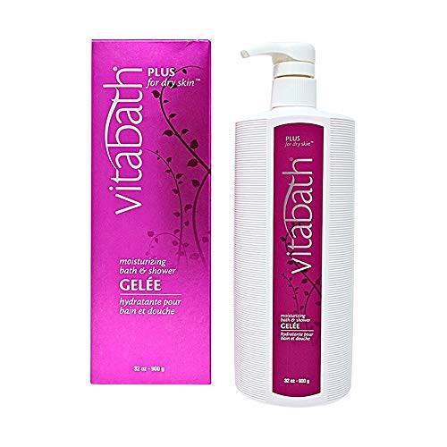 Vitabath Plus For Dry Skin Moisturizing Bath & Shower Gel Wash Replenishing Oils Deeply Hydrate & Soothe Dryness, Body Cleanser, Skin Restore & Foaming Gelee Bath - 32 oz