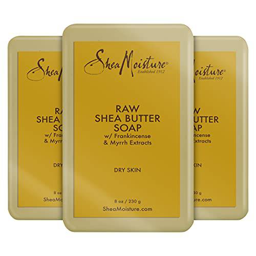 SheaMoisture Face and Body Bar Soap for Dry Skin with Paraben Free, Raw Shea Butter, Myrhh, 8 Ounce, 3 Count
