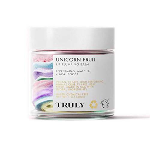 Truly Unicorn Fruit Lip Plumping Balm 1 Oz Infused with Peppermint, Shea Butter and Acai Lip Plumping Balm Helps Soften and Hydrates Chapped Lips Vegan and Cruelty Free