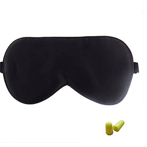 WEICHI Natural Mulberry Silk Sleep Mask Block Out Light Eye Mask for Sleeping Soft Smooth Sleeping Mask with Adjustable Strap Black 8 × 4.1 × 0.6 Inch