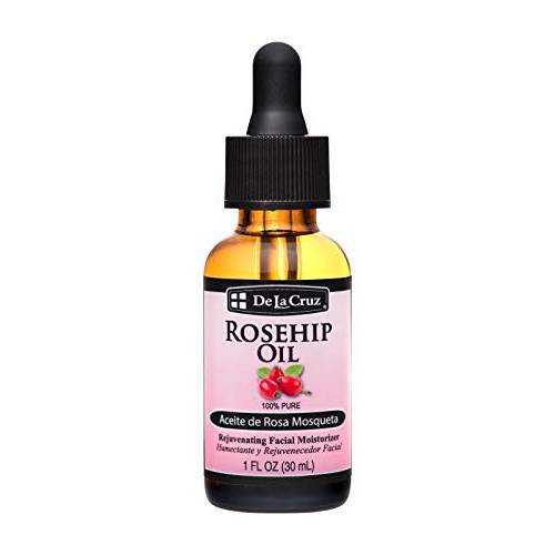 De La Cruz Rosehip Oil, 100% Pure Unrefined Cold-Pressed Chilean Rosehip Seed Oil, Moisturizer To Reduce Fine Lines, Wrinkles 1Fl Oz
