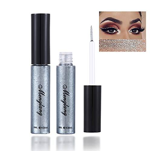 2021 Upgraded Liquid Glitter Eyeliner Set, Metallic Shimmer Glitter Eyeshadow, Long Lasting Waterproof Shimmer Sparkling Eyeliner Eye Shadow - Silver