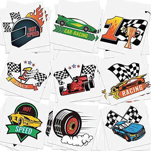144 Pieces Race Car Temporary Tattoos Car Tattoos Race Cars Stickers Two Fast Race Car Party Favors Racecar Birthday Decoration Supplies
