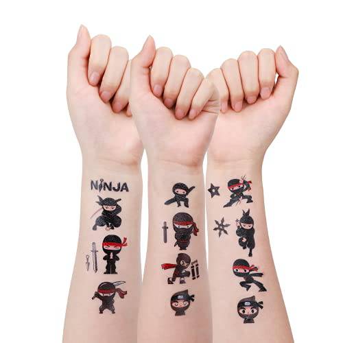 24 Sheets Ninja Temporary Tattoos, Ninja Warrior Birthday Decorations Party Favors