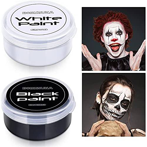 BOBISUKA Blank in the Dark Black + White Oil Face Body Paint Set, Large Capacity Professional Paint Palette Kit with Brushes for Art Theater Halloween Party Cosplay Clown Sfx Makeup for Adults (140g/4.93 oz)