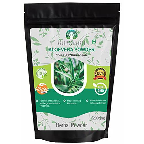 AYURVEDASHREE Aloe Vera Leaf Powder 200 Gram - 100% Pure & Naturally Cultivated Aloevera Powder - Aloe Barbadensis - Vegan I Non GMO I Natural Skin Moisturizer