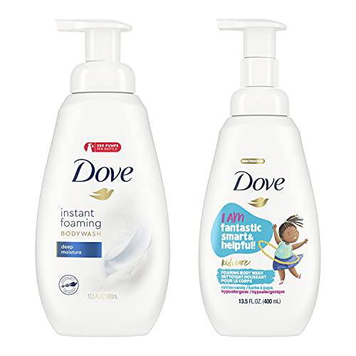 Dove Foaming Body Wash for Soft, Smooth Skin Deep Moisture and Kid’s Cotton Candy 2 Skin Care Products for the Family In One Bundle, 13.5 Fl Oz (Pack of 4)