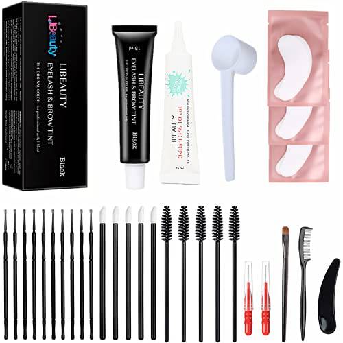 Libeauty Eyelash And Brow Black Color Kit, Works Greatly For 2 Months, Hair Color Kit Salon＆DIY At Home, Beard Or Sideburn Coloring, Easy To Use Fast Black Color