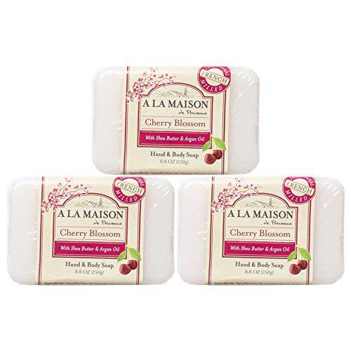 A La Maison Cherry Blossom Bar Soap - Triple French Milled Natural Moisturizing Hand Soap Bar (1 Bar of Soap, 8.8 oz)