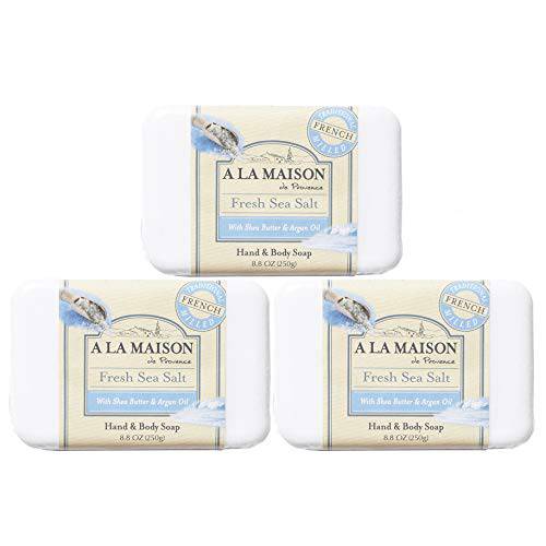 A LA MAISON Fresh Sea Salt Bar Soap - Triple French Milled Natural Moisturizing Hand Soap Bar (3 Bars of Soap, 8.8 oz)