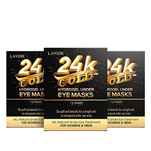 LAVDIK Under Eye Patches, 24K Gold Eye Mask - 36 Pairs, Collagen Eye Patch for Puffy Eyes and Dark Circles and Anti-Aging, Deep Moisturizing Eye Treatment Masks for Women and Men