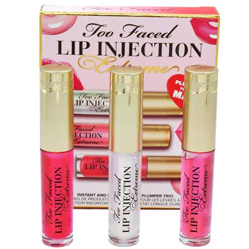 Too Faced Lip Injection Extreme Plumped To The Max Trio Travel Size Set - Original, Bubblegum Yum, Pink Punch - Lip Plumper Lip Gloss, Plump Lips Makeup