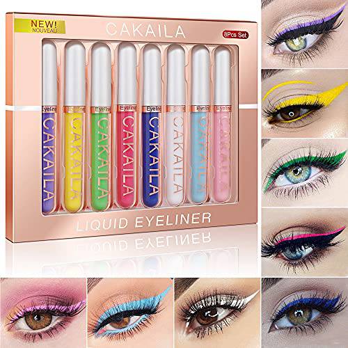 MEICOLY 8 Colors Liquid Eyeliner Colorful Set, Matte Colored Green White Eye Liners Pencil Pro High Pigmented Waterproof & Long Lasting Bright Eyes delineadores de colores ,01