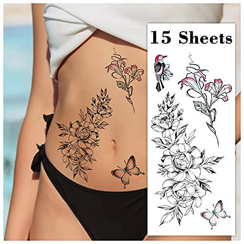 Cerlaza 100 Styles Temporary Tattoos for Women, Fake Henna Semi Permanent Tattoos for Adults, Leg Makeup Waterproof Flower Tatuajes Temporales Long Lasting Realistic Stickers