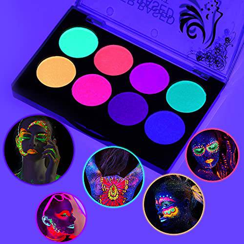 Wismee UV Face Body Paint Water Activated Glow Black Light Paint Neon Night Fluorescent Paint for Costume, Halloween Parties with 10 Pink Brushes
