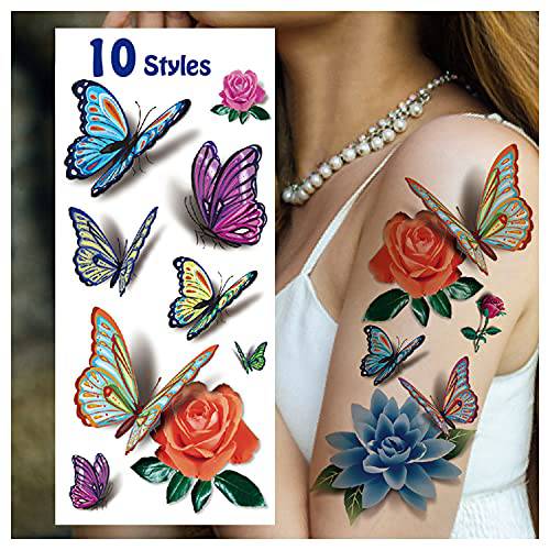 Cerlaza 78 Styles Temporary Tattoos for Women Adults, 3D Butterfly Tattoo Stickers Realistic Tatuajes Temporales Woman, Waterproof Long Lasting Flower Fake Tattoos Sexy Semi Permanent Tatoo