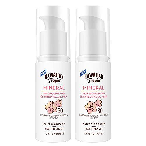 Hawaiian Tropic Mineral Sun Milk Face Lotion, Skin Nourishing Sunscreen, Broad Spectrum SPF 30, 1.7 Ounces - Pack of 2