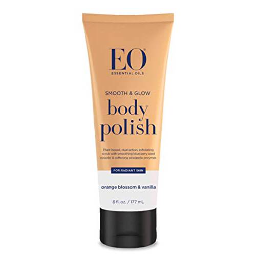EO Smooth and Glow Body Polish, 6 Ounces, Orange Blossom and Vanilla, Organic Plant-Based Dual Action Exfoliating Scrub