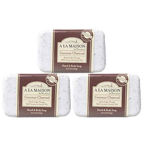 A LA MAISON Coconut Charcoal Bar Soap - Triple French Milled Natural Moisturizing Hand Soap Bar (3 Bars of Soap, 8.8 oz)
