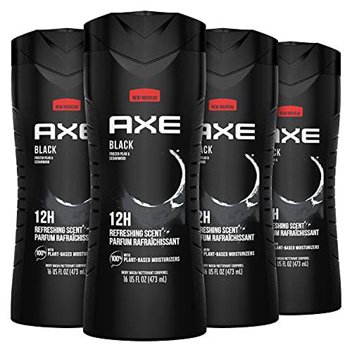 AXE Body Wash 12h Refreshing Scent Cleanser Black Frozen Pear and Cedarwood Men’s Body Wash with 100 percent Plant-Based Moisturizers, 16 Fl Oz (Pack of 4)