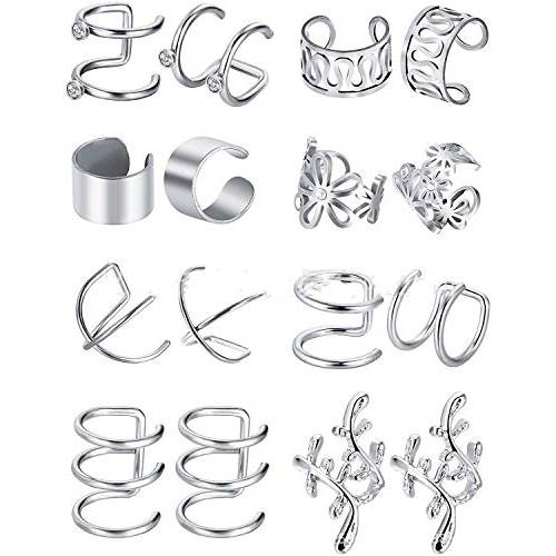 Sither 8 Piece Women Earrings Cuff Clip for Girls Ear Clips Ear Wraps Cuff Helix Cartilage Clip On for Pierced Ears Christmas Jewelry Gift for Her(gold)