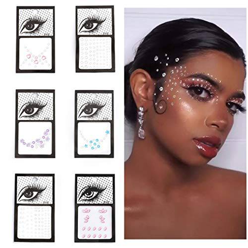 Fstrend Glitter Rhinestones Face Gems Mermaid Body Stickers Crystals Face Jewels Tattoo Sticker Clubwear Party Rave Festival Body Jewelry for Women and Girls(6 Pcs)