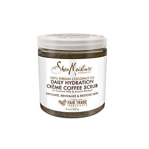SheaMoisture Daily Hydration Crème Sugar Scrub Care for Dry Skin 100% Virgin Coconut Oil Acacia Senegal Exfoliating Scrub, Coffee, 8 Oz