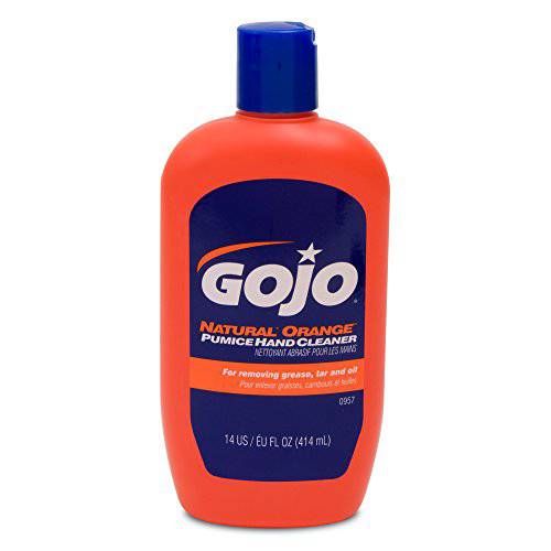GOJO NATURAL* ORANGE Pumice Hand Cleaner, 14 fl oz Quick-Acting Lotion Cleaner Squeeze Bottle (0957-12)