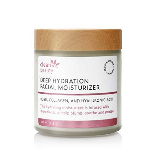 Clean Beauty Deep Hydration Face Moisturizer with Hyaluronic Acid, Rose & Collagen - Moisturize, Strengthen, & Plump Skin | Reduce Fine Lines & Wrinkles | Made in USA (4 oz)