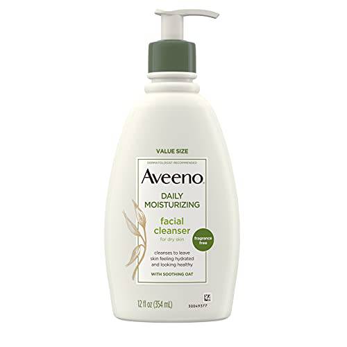 Aveeno Daily Moisturizing Facial Cleanser with Soothing Non-GMO Oat, Hydrating Face Wash for Soft & Supple Skin, Paraben-, Sulfate-, Fragrance-, Dye- & Soap-Free, 12 fl. oz
