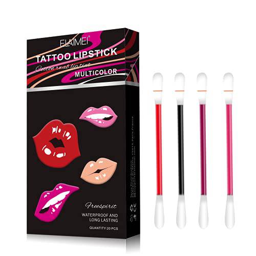 sefudun 20 PCS Tattoo Lipstick Cigarettee Cotton Swab,Durable Waterproof Liquid Non-Stick Tattoo Lipstick,Portable Lip Tint(4 Colors)