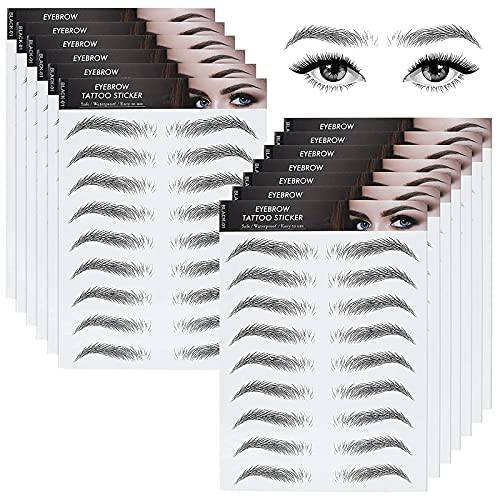 12 Sheets 4D Hair-Like Waterproof Eyebrow Tattoos Stickers Eyebrow Transfers Stickers Grooming Shaping Eyebrow Sticker for Women and Girls (2 Style) (Simple Style)