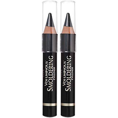 L’Oreal Paris Makeup Voluminous Smoldering Pencil Eyeliner with Custom Sharpener, Kajal Inspired & Richly Intense, Black, 2 Count