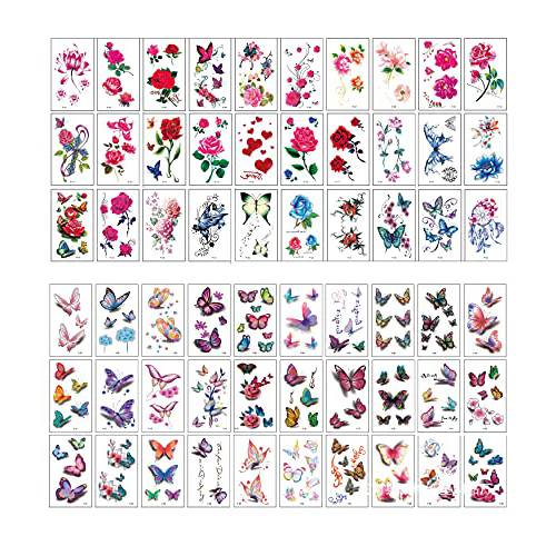 60 temporary tattoo stickers waterproof symbol butterfly flower pattern female temporary tattoo stickers, a variety of design styles
