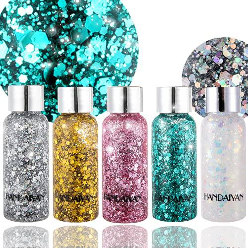 Body Glitter Holographic Glitter Liquid for Festival Make Up,Face Glitter Sequins Chunky for Hair and Eyeshadow Long-Lasting No Glue Needed and Easy to Remove.