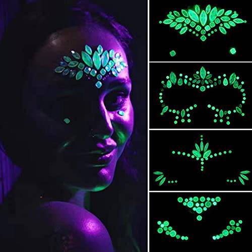 Luminous Face Gems 4/set Mermaid Face Jewelry Sticker Glow in Dark Face Rhinestone Tattoo SelfAdhesive Resin Noctilucent Eye Body Glitter Rave Carnival Party Tumbler Masquerades Festival Makeup