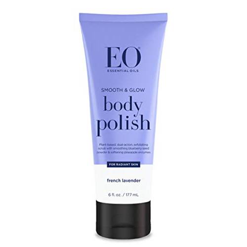 EO Smooth and Glow Body Polish, 6 Ounces, French Lavender, Organic Plant-Based Dual Action Exfoliating Scrub