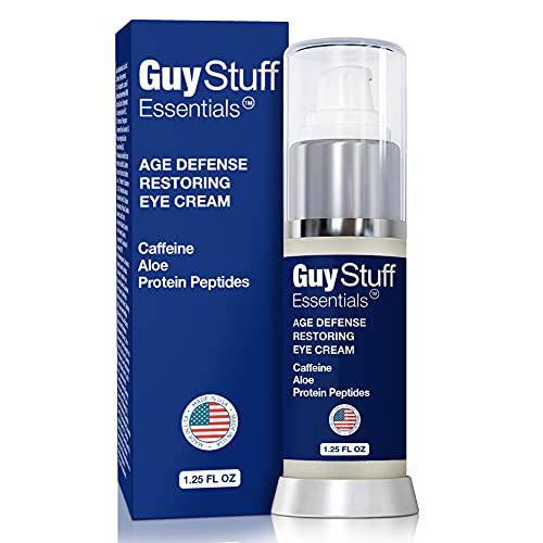Guy Stuff Essentials Mens Eye Cream For Dark Circles And Puffiness - Fine Lines - Wrinkles Bags - Anti Aging Moisturizer - Hyaluronic Acid - Caffeine - Vitamin C