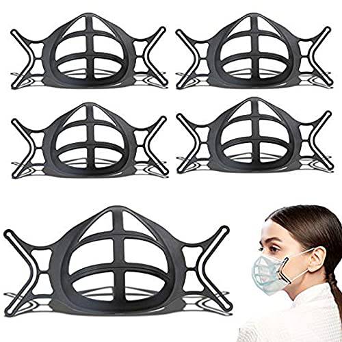 FunnyDay 5 Pcs 3D Face Mask Bracket Plastic Keep Cool Protector Stand Nose for Adult,Protect Lipstick Breathing Smoothly and Voice Clearer (Black）