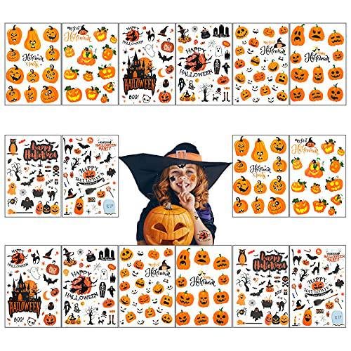 Whaline 270Pcs+ Halloween Temporary Tattoos 16 Sheet Waterproof Tattoo Stickers Pumpkin Witch Ghost Bat Tattoo Decals for Boy Girl Party Favors Trick or Treat Decoration Face Arm Body