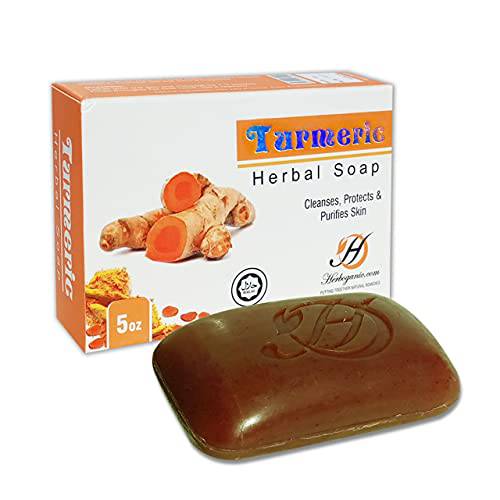 HERBOGANIC Turmeric Herbal Soap for Cleansing, Purifying,Turmeric Skin Lightening Bar Soap with Essential Oils for Dark Spots, Skin Brightening Turmeric Bars for Face and Body