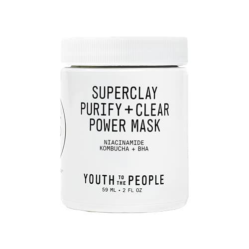 Youth To The People Superclay Purify + Clear Power Mask - BHA, Salicylic Acid + Niacinamide Clay Facial Mask to Help Clear Pores and Absorb Excess Oil - Vegan Skincare (2oz)