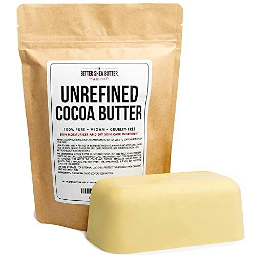Better Shea Butter Raw Cocoa Butter | Unrefined, 100% Pure, Food Grade | Use as Lip Balm, Stretch Marks Cream, Scars Oil, Whipped Body Lotion | Skin and Hair Moisturizer | 1 LB block
