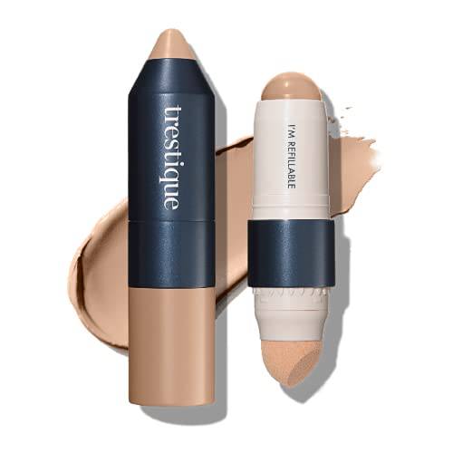 trestique Foundation Stick, Refillable Foundation Face Stick with Built-In Foundation Sponge, Clean Beauty Medium Coverage Foundation, Sustainable Foundation Makeup