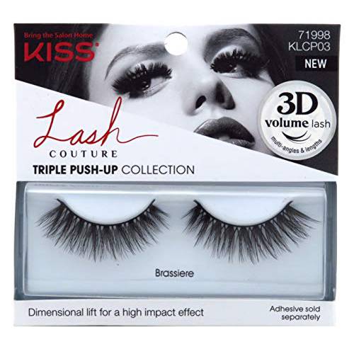 KISS Lash Couture Triple Push Up Collection, 3D Volume False Eyelashes with Triple Design Technology, Multi-Angles & Lengths, Cruelty-Free, Contact Lens Friendly, and Reusable, Style Brassiere, 1 Pair