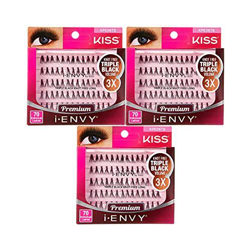 iENVY by KISS Triple Black Knot Free Individual Lash (Long) 3 Pack, 3 Times More Volume