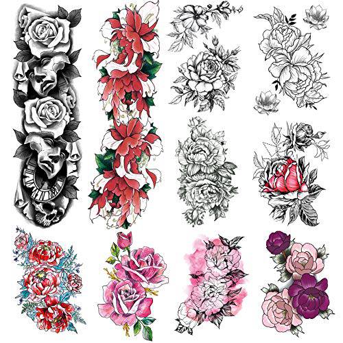 Arm Sleeve Temporary Tattoos, Fake Peacock Half Arm Tattoos and Full Sleeves Tattoo Sticker for Women Men Makeup, 8-Sheet