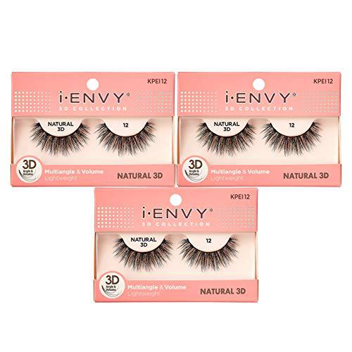 iEnvy Natural Eyelashes Lightweight False Lashes Multiangle and Volume 3D Natural Strip Lashes (3 Pack)