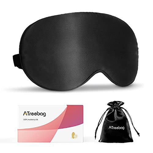 ATreebag Silk Sleep Mask for Men Women, Mulberry Silk Eye Mask & Blindfold with Adjustable Strap, Blackout Eye Cover for Night Sleeping Travel Nap, Gift Choice, Black