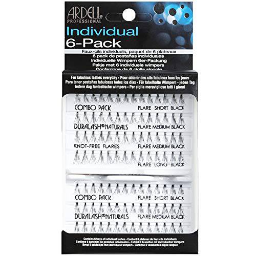 Ardell False Eyelashes Knot-Free Individuals Combo Black, 6-Pack (contains 6 packs of lash trays with 56 Individual Lashes each)
